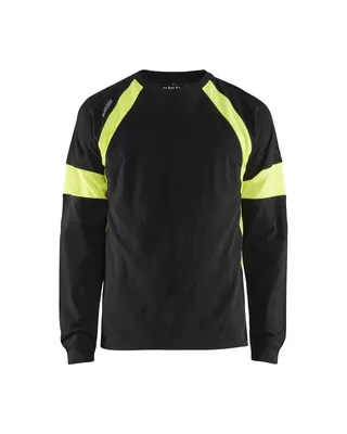 T-shirt long-sleeved Musta/Huomio keltainen